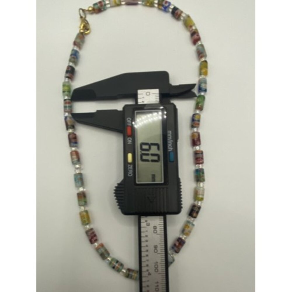 Unique Multicolor Necklace Venetian Millefiori 6mmx3mm Tube Bead 17" Gold Tone - Picture 10 of 11